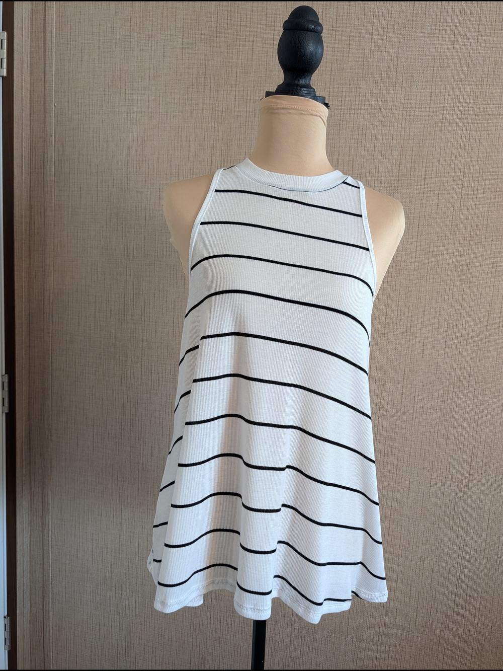 Honey Punch White Tank with Black Horizontal Stripes